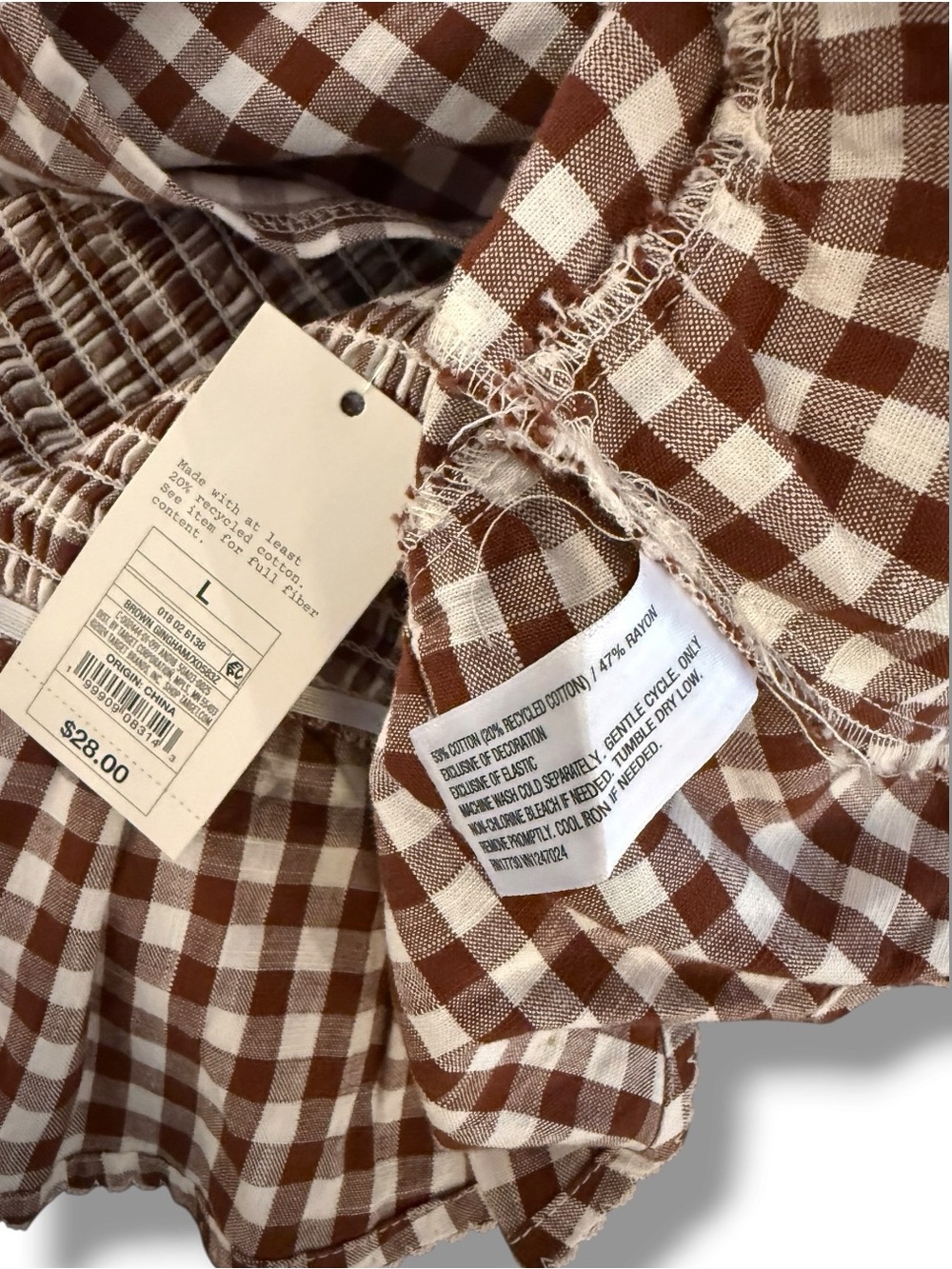 NWT Button-Front Peplum Tank Top Blouse in Brown Gingham, Women’s Large - Picture 10 of 10
